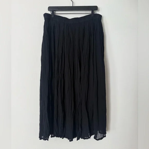 Vintage 80s 90s Adrian Jordan Black Goth Grunge Whimsigoth Crinkle Midi Skirt - Picture 1 of 7